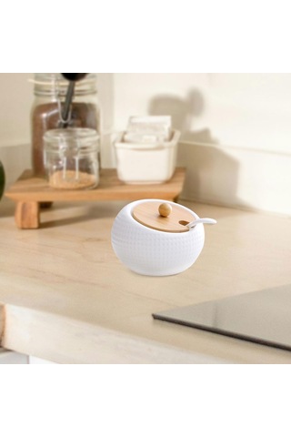 Suntek Seramik Baharat Kavanozları Mutfak Çay Biber Domates 10cmx7cm Beyaz