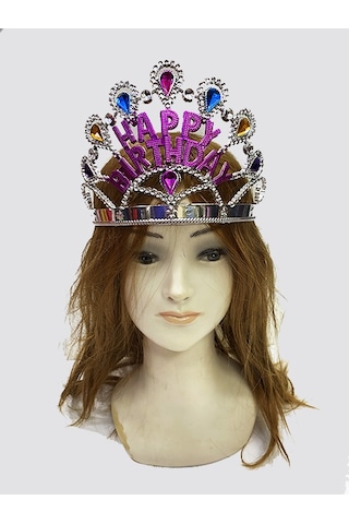 Gümüş Renk Happy Birthday Yazılı Doğum Günü Tacı "