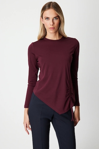 On Fashion On Asimetrik Kesim Yanı İpli Büzgülü Detaylı Sıfır Yaka Bluz Bordo