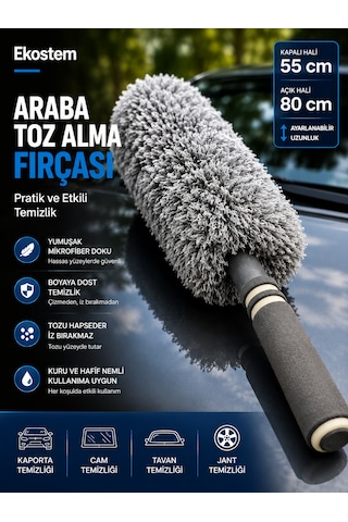 Teleskopik Saplı Araba Temizleme Püskülü Mikrofiber Oto Toz Alma Fırçası