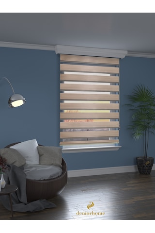 Br Demor Home Geniş Pliseli Latte Rengi Zebra Stor Güneşlik Perde Metal Kasa Latte Rengi