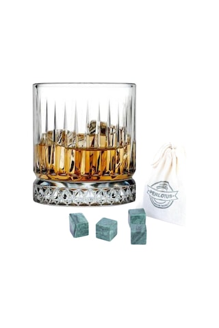330 Cc Italy Serisi Büyük Kadeh Viski Bardağı 4 Adet Viski Taşı Hediyeli Beyaz