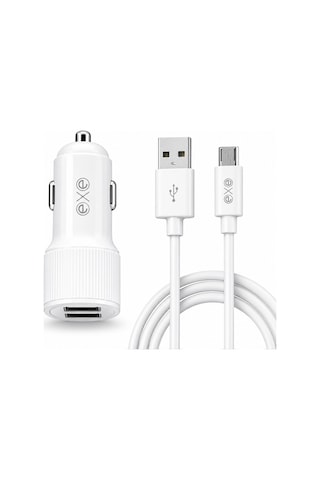 Exe 15w Çift Usb Araç Şarj Adaptörü Micro Usb Kablolu Hızlı Şarj Seti