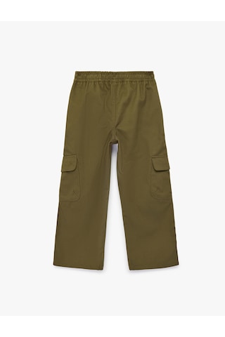 Koton Beli Lastikli Cep Detaylı Pamuklu Gabardin Oversize Kargo Pantolon Haki 7wkb40030tw