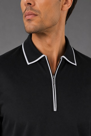 Bisse Si Yah Çerçeve Polo Yaka Fermuarli T-shirt Ts26y26102 D-90 Siyah