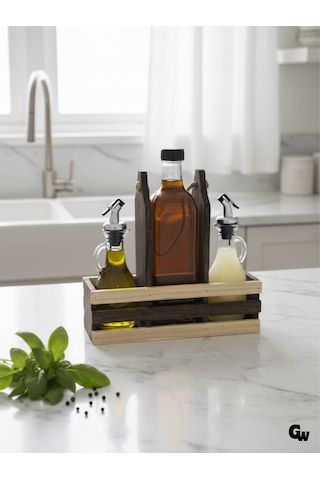 Ahşap Doğal 3lü 2+1 Set Yağdanlık Ve Sosluk Takımı Set Ceviz 1 Set Ceviz