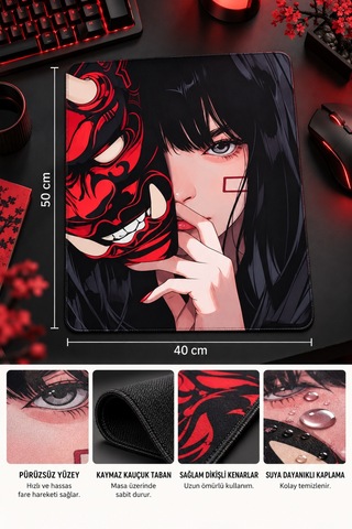 50x40 Cm Mask Anime Kızı Desenli Gaming Oyuncu Mouse Pad Kaymaz Taban Büyük Fare Altlığı