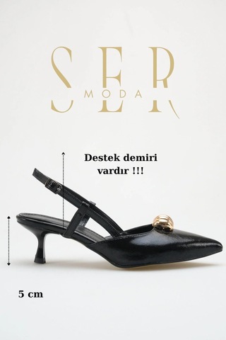 Sermoda Topuklu Kadın Ayakkabı - 5 Cm İnce Topuklu Sivri Burun Kadın Stiletto Ayakkabı Siyah Yanki