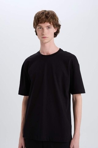 DeFacto Oversize Geniş Kalıp Bisiklet Yaka Basic Düz Kısa Kollu Tişört E6885AXNSBK81