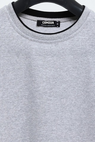 Mmetalic Erkek Gri Çift Bisiklet Yaka Standart Rahat Kesim Sweatshirt Cmrb68-gri