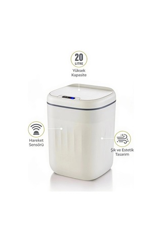 20 Litre Hareket Sensörlü Akıllı Çöp Kovası Beyaz Belirtilmemiş