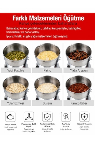 150w Baharat Öğütücü Kahve Öğütücü 150 Gram Kapasiteli Paslanmaz Çelik Kase Ve Bıçaklar 4 Bıçaklı Elektrikli Şeffaf Kapaklı Dp-207