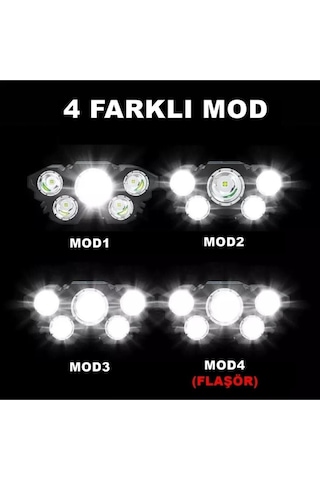 Çok Fonksiyonlu 5 Led Şarjlı Ultra Güçlü Kafa Lambası Feneri Ipx5 Su Geçirmez Litym Lion Batarya X5 Diğer