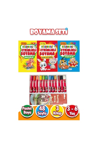 12'li Pastel Boya Ve 3'lü Boyama Kitabı Seti