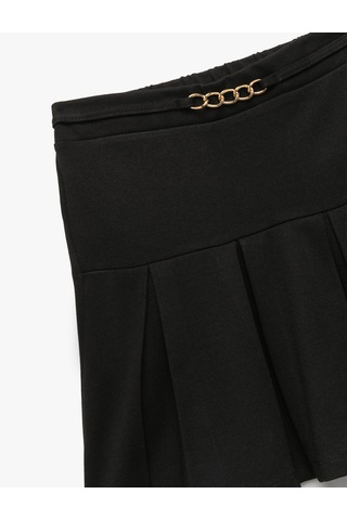 Koton Viskon Karışımlı Metal Kemer Detaylı Pileli Mini Etek Siyah 6wkg70012ak Siyah