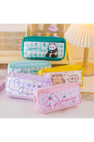 Tuomeng Yeni Menekşe-tavşan Sevimli Büyük Kapasiteli Kırtasiye Çantası Öğrenci Iyi Görünümlü Kalem Kutusu Karikatür Çok Fonksiyonlu Kalem Çantası