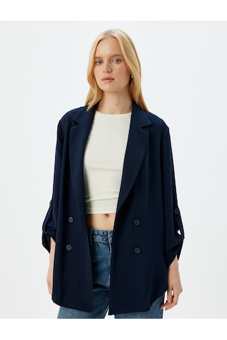 Koton Bol Kalıp 3/4 Kol Düşük Omuz Krep Kruvaze Blazer Ceket Lacivert 5wak50059ew Lacivert