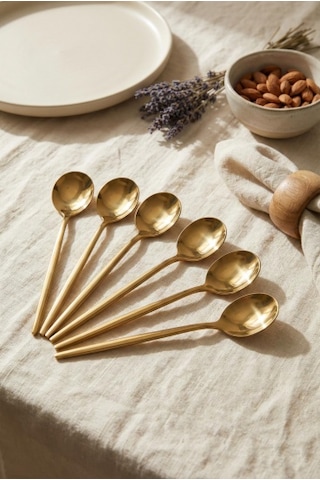6'lı Lüks Gold Paslanmaz Çelik Yemek Kaşığı Seti 21 Cm Diğer