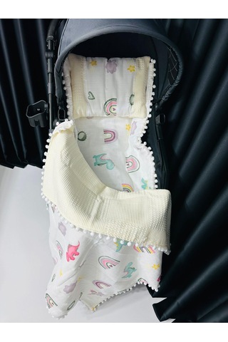 Dino 90 100 Çift Katlı Pikeli Müslin Battaniye Yastık Ve Alt Açma 3 Lü Set - Sarı Sarı