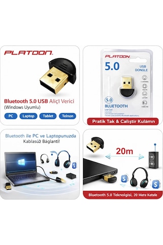 Platoon Pl-9337 Bluetooth 5.0 Usb Alıcı Verici Windows Uyumlu