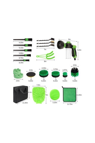 Createtech Yeşil Temizleme Springsun Seti Seti Saklama Parça Matkap Fırça Elektrikli Çantası Araba Alet 21 Sr