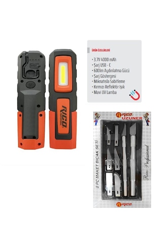 Rico Şarjlı Led Lamba Fener Işıldak Kampçı Tamirci Lambası 6oo Lümen 013-rc0031 Beyaz