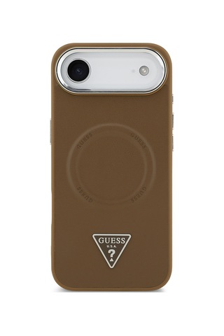 Apple Uyumlu iPhone 17 Air Kılıf Guess Lisanslı M-safeli Pu Deri Metal Kamera Çerçeve Üçgen Logo Kapak Kahverengi Kahverengi