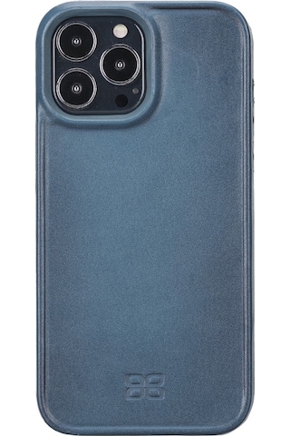 Apple Uyumlu iPhone 13 Pro Max Deri Arka Kapak Hull BRN4EF Mavi