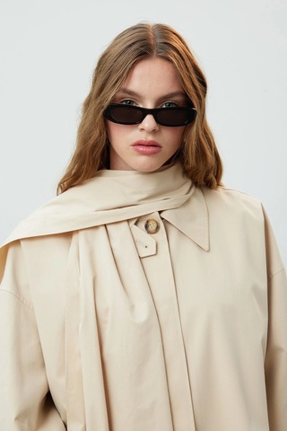 Manuka Stokholm Şal Detaylı Oversize Trençkot Bej