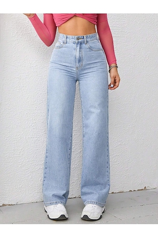 Straight Kadın Denim Pantolon Açık Yıkamalı Mavi
