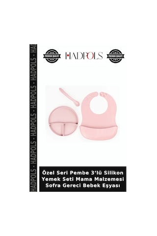Özel Seri Pembe 3 Lü Silikon Yemek Seti Mama Malzemesi Sofra Gereci Bebek Eşyası