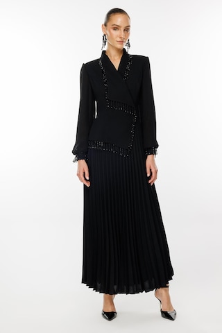 Moda İlgi Kadın Boncuk Detaylı Piliseli Uzun Elbise 6073 Siyah Siyah