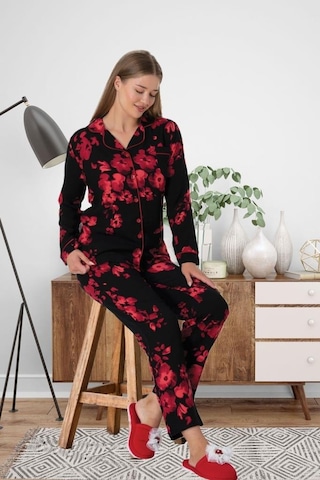 Mecit Pijama Mecit 5922 Bayan Çiçek Desenli Boydan Düğmeli Pijama Takımı 001