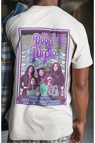 Sevbano Deep Purple Rock Metal Müzik Grubu Sırt Baskılı Unisex Oversize T Beyaz