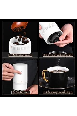 Createtech Küçük Ev Tipi Elektrikli Kahve Öğütücü 6 Dişli Seramik Öğütme Usb Taşınabilir Otomatik Durdurma Beyaz Beyaz