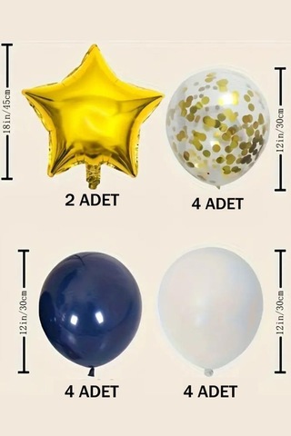 Beysüs Gold Yıldız Gece Mavisi Beyaz Şeffaf Konfetili Balon Seti Standart