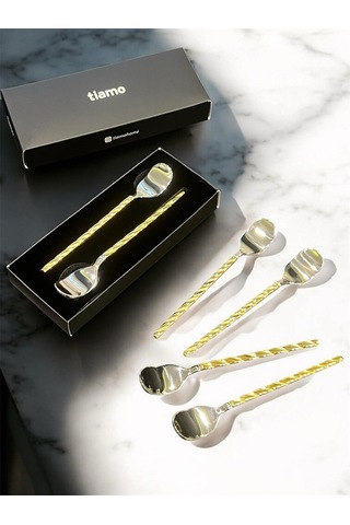 Tiamo Roma Çay Kaşığı Sap Gold 6 Lı Set Altın - Beyaz