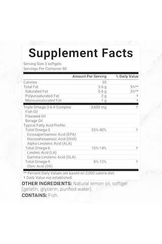 Deal Supplement Triple Omega 3-6-9 Fish Oil With Flaxseed Oil Borage Oils High Epa + Dha 3,600mg 240 Softgels