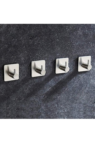 Deltahome Paslanmaz Çelik 4 Adet Tekli Havlu Askılık Kanca Inox. Metalik