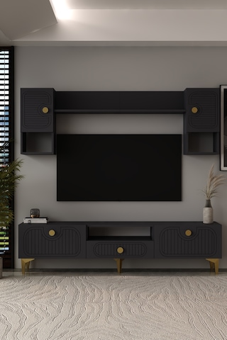 Bellagio Lazer Desenli Tv Ünitesi Takımı 180 Cm - Aa Antrasit - Altın