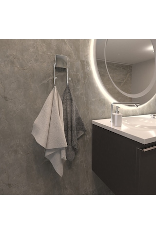 Decorev Dc-4772 Dekoratif Yapıştırmalı Banyo Mutfak Metal Iki Kancalı Askı Krom Gri