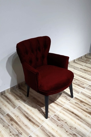 Kayser Home Berjer - Tekli Koltuk - Düz Renk Kumaş - Ahşap Ayak - Nubuk Kumaş - Bordo Bordo