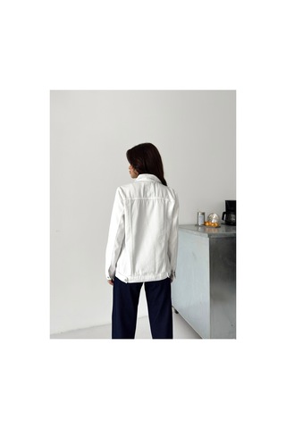 Kene Jeans Keten Beyaz Boyfriend Tam Kalıp Düğmeli Ceket Beyaz