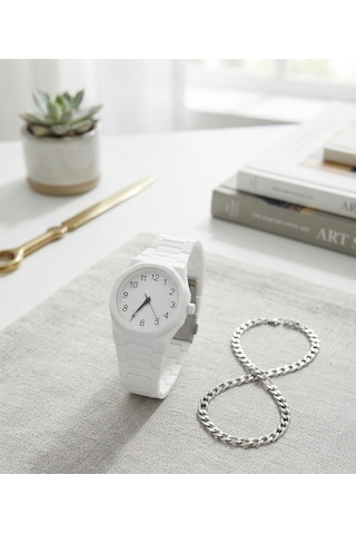 Erkek Kol Saati Bileklik Hediyeli Siyah Kordon Analog Quartz Minimal Tasarım Mat Siyah Kasa Şık Spor Klasik Erkek Saati Günlük Kullanım Np24 Beyaz