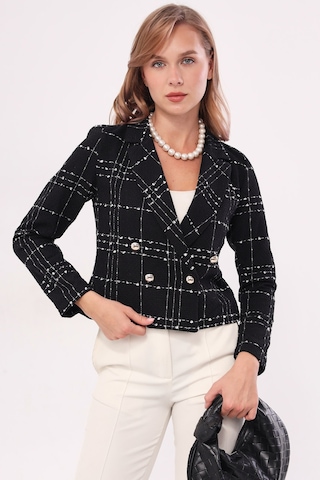 Armonika Kadın Siyah Kruvaze Yaka Tüvit Crop Ceket Arm-24k001014