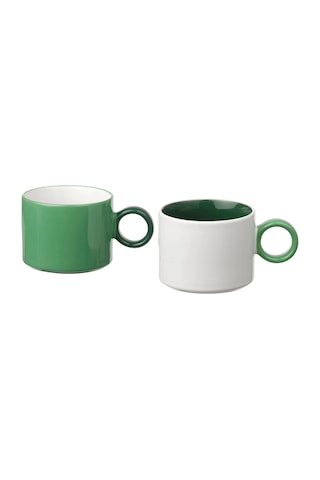 Ikea Pıggål Seramik Kupa Seti 7 Cm 300 Ml Beyaz - Yeşil 2 Parça