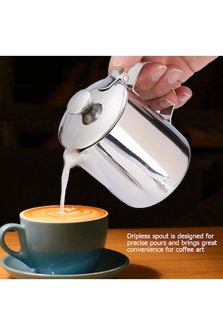 Ximistore9 600ml Paslanmaz Çelik Kapaçklı Kahve Sütü Köpürtme Kasesi - Dökülmez Açık, Ergonomik Kollü Ve Dayanıklı