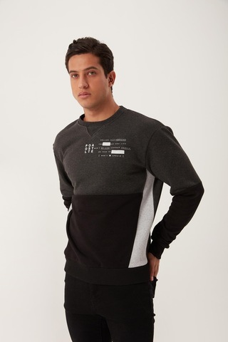 Polostate Erkek Çift Renk Sweatshirt Siyah