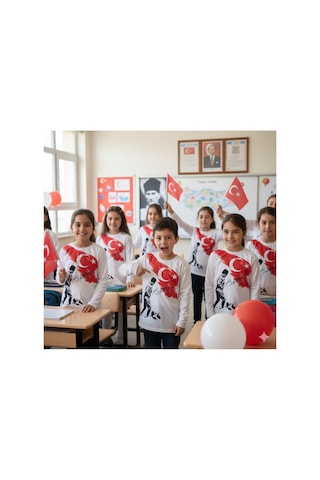 Kidsmadamiko Erkek Uzun Kollu Atatürk Kocatepe Baskılı Tişört Beyaz