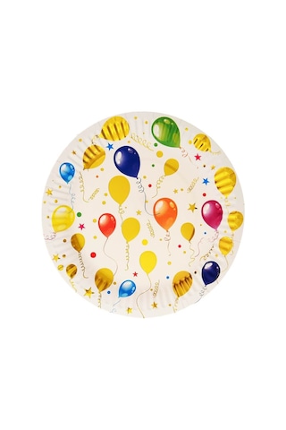 Varak Baskılı. Uçan Balonlar Karton Tabak. 23 CM - 8 Adet